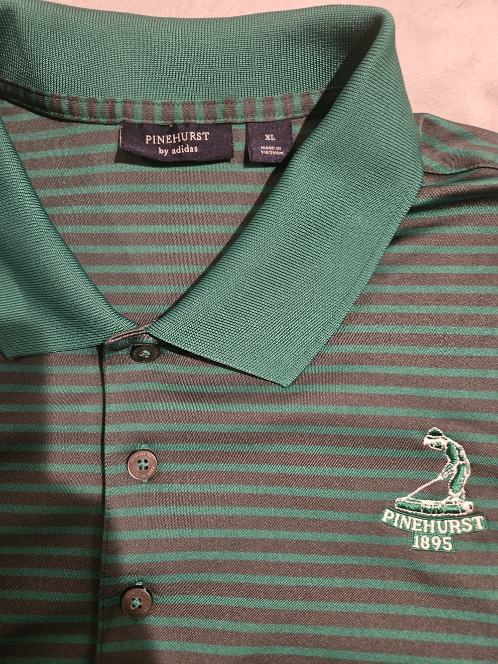 Classic Pinehurst 1895 Adidas Golf Polo Shirt Mens XL Green Striped Putter Boy